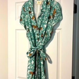 Maeve for Anthropologie Green and tiger dress.